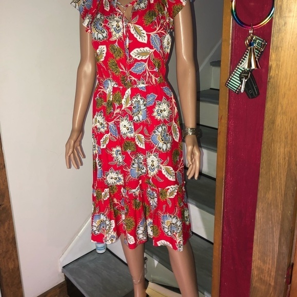 Loft Midi dress Red Floral XS - Picture 2 of 9